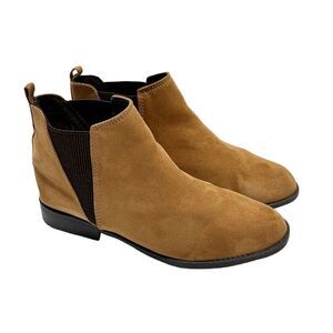 Primark‎ Boots Slip On Faux Suede Pointed Toe Low Heeled Ankle Booties Tan 9